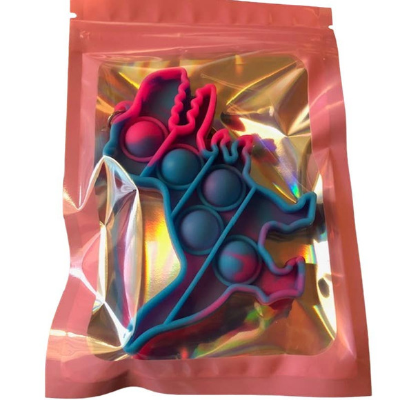 Blue/Hot Pink Dinosaur Push Pop Bubble Fidget Toy Keychain/Bag Tag***NWOT - Picture 2 of 2